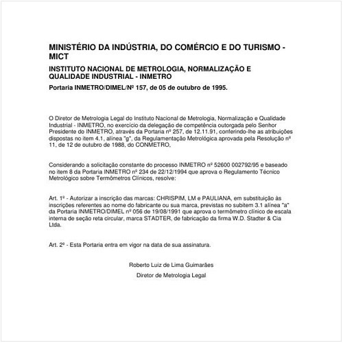 Portaria DIMEL/INMETRO 157:1995 - Situação: Revisto