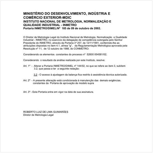 Portaria DIMEL/INMETRO 185:2002 - Situação: Em vigor