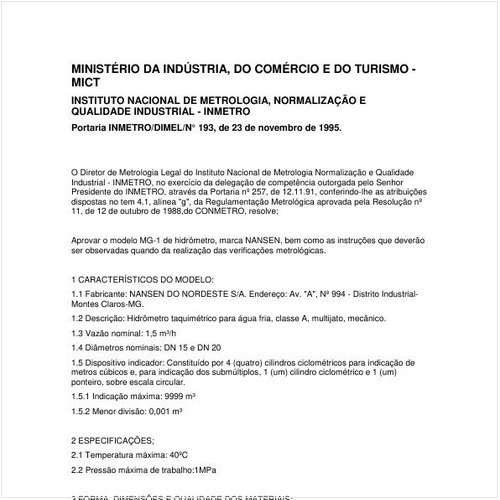 Portaria DIMEL/INMETRO 193:1995 - Situação: Revisto