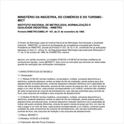 Portaria DIMEL/INMETRO 187:1995 - Situação: Em vigor