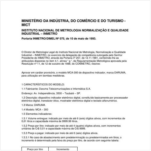 Portaria DIMEL/INMETRO 75:1993 - Situação: Revisto