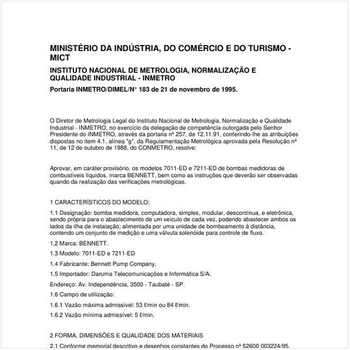 Portaria DIMEL/INMETRO 183:1995 - Situação: Em vigor