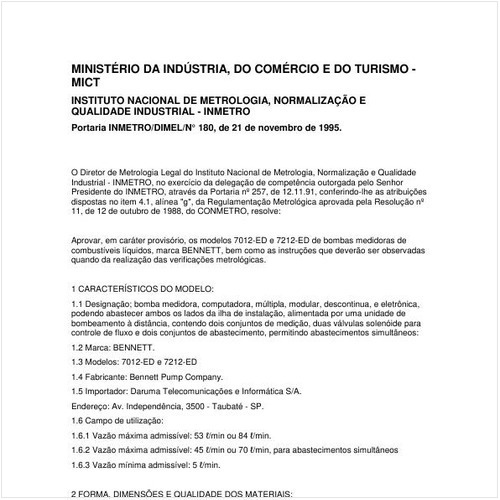 Portaria DIMEL/INMETRO 180:1995 - Situação: Em vigor