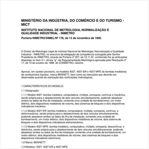 Portaria DIMEL/INMETRO 176:1995 - Situação: Em vigor