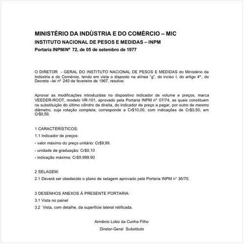 Portaria INPM/MIC 72:1977 - Situação: Revisto
