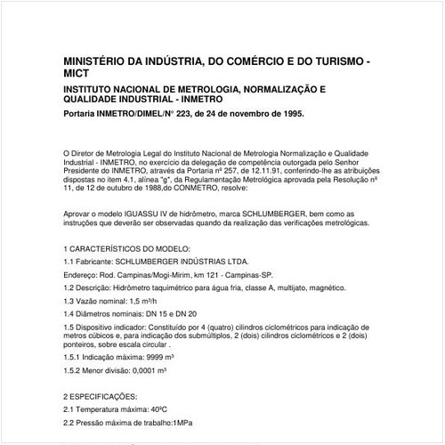 Portaria DIMEL/INMETRO 223:1995 - Situação: Em vigor