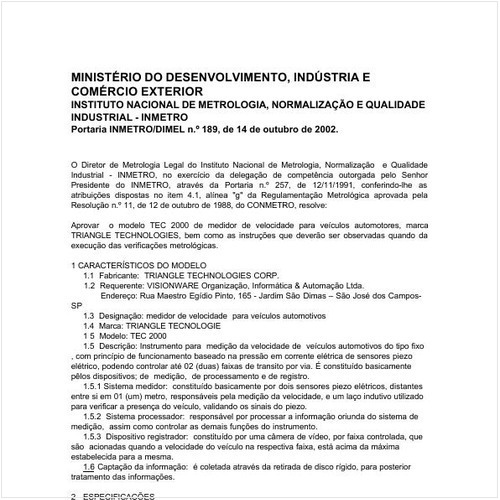 Portaria DIMEL/INMETRO 189:2002 - Situação: Em vigor