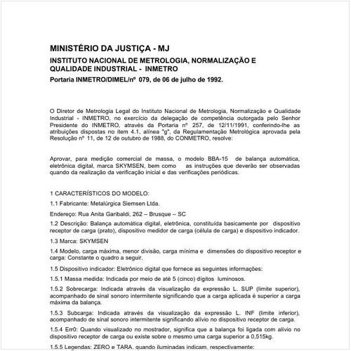 Portaria DIMEL/INMETRO 79:1992 - Situação: Revisto