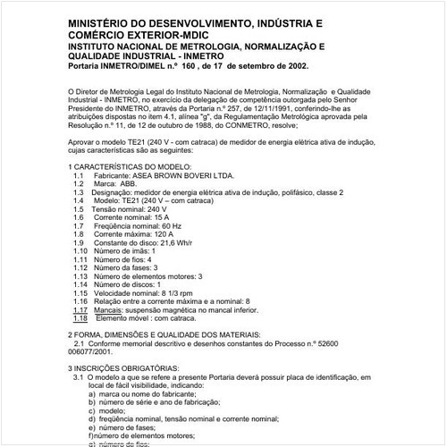 Portaria DIMEL/INMETRO 160:2002 - Situação: Revisto
