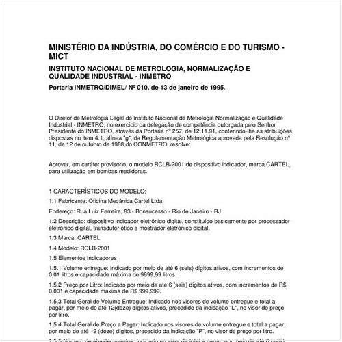 Portaria DIMEL/INMETRO 10:1995 - Situação: Revogado