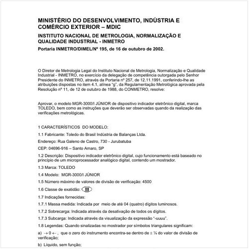 Portaria DIMEL/INMETRO 195:2002 - Situação: Revisto