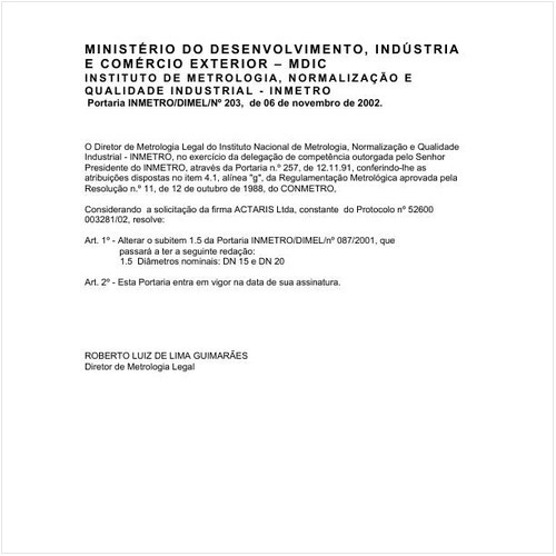 Portaria DIMEL/INMETRO 203:2002 - Situação: Em vigor