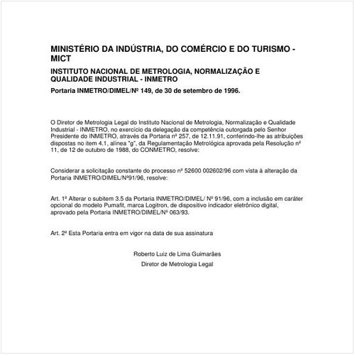 Portaria DIMEL/INMETRO 149:1996 - Situação: Em vigor