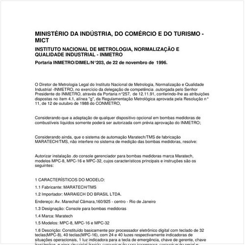 Portaria DIMEL/INMETRO 203:1996 - Situação: Em vigor