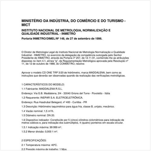 Portaria DIMEL/INMETRO 148:1996 - Situação: Em vigor
