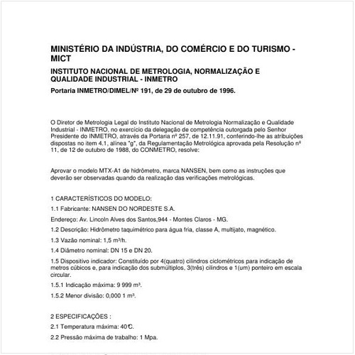 Portaria DIMEL/INMETRO 191:1996 - Situação: Revisto