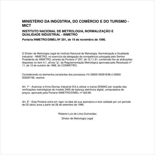 Portaria DIMEL/INMETRO 201:1996 - Situação: Em vigor