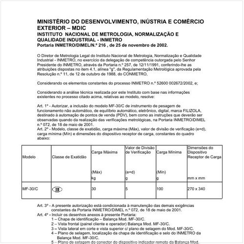 Portaria DIMEL/INMETRO 216:2002 - Situação: Revisto