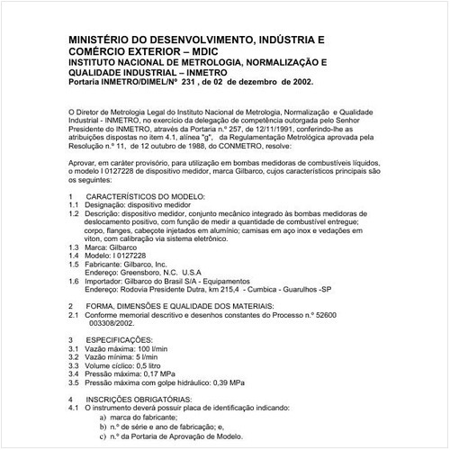 Portaria DIMEL/INMETRO 231:2002 - Situação: Revisto