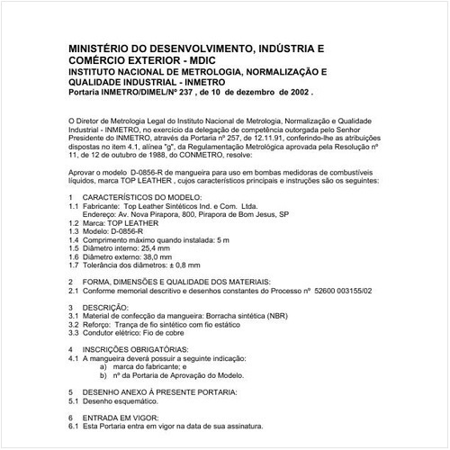 Portaria DIMEL/INMETRO 237:2002 - Situação: Em vigor