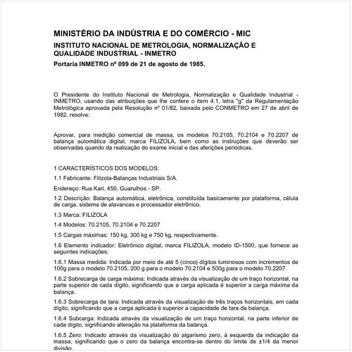 Portaria INMETRO/MIC 99:1985 - Situação: Em vigor