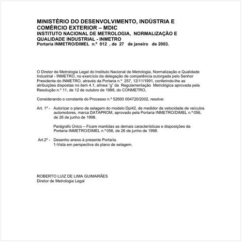 Portaria DIMEL/INMETRO 12:2003 - Situação: Em vigor