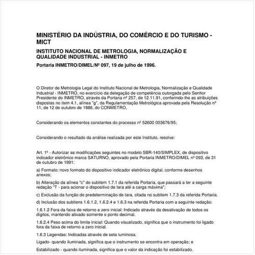 Portaria DIMEL/INMETRO 97:1996 - Situação: Revisto