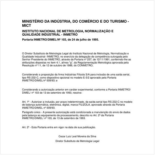Portaria DIMEL/INMETRO 103:1995 - Situação: Em vigor