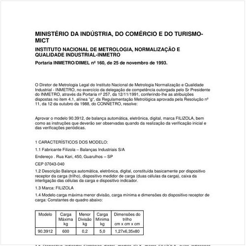 Portaria DIMEL/INMETRO 160:1993 - Situação: Em vigor