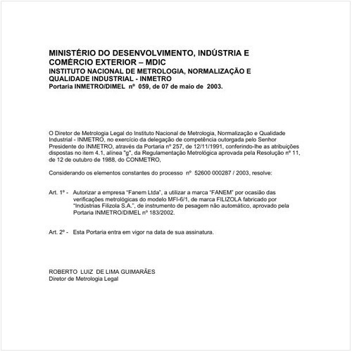 Portaria DIMEL/INMETRO 59:2003 - Situação: Em vigor