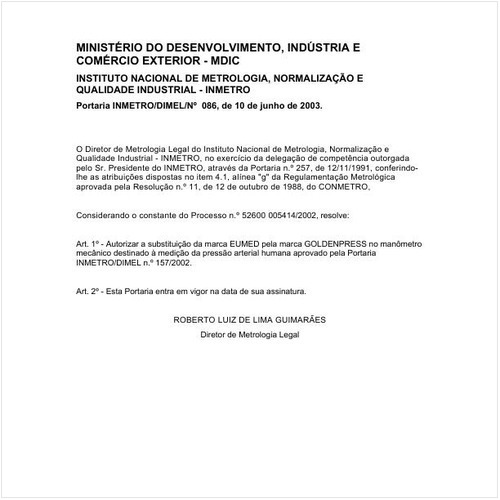 Portaria DIMEL/INMETRO 86:2003 - Situação: Em vigor