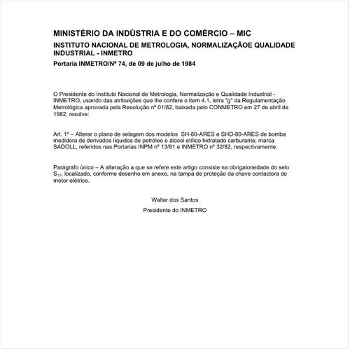 Portaria INMETRO/MIC 74:1984 - Situação: Em vigor