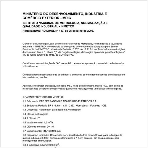 Portaria DIMEL/INMETRO 117:2003 - Situação: Revisto