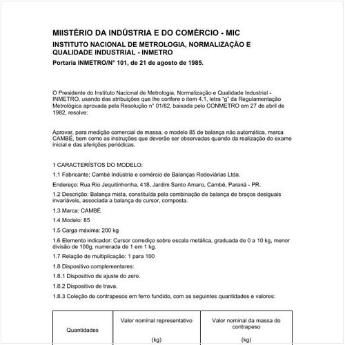 Portaria INMETRO/MIC 101:1985 - Situação: Revisto