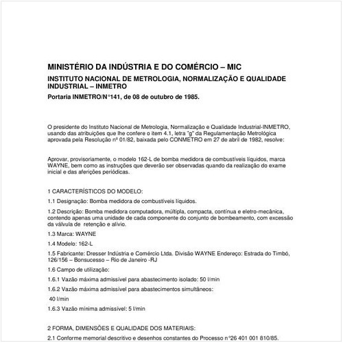 Portaria INMETRO/MIC 141:1985 - Situação: Revisto