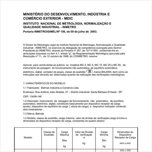 Portaria DIMEL/INMETRO 106:2003 - Situação: Revisto