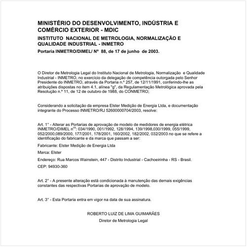 Portaria DIMEL/INMETRO 88:2003 - Situação: Em vigor