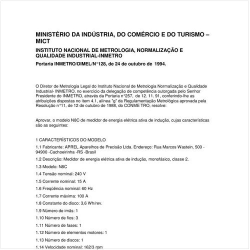 Portaria DIMEL/INMETRO 128:1994 - Situação: Revisto