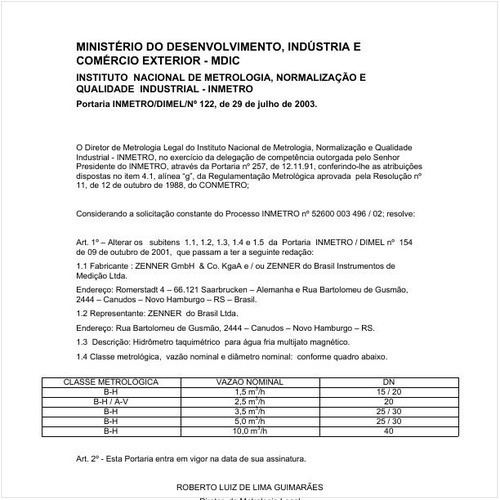 Portaria DIMEL/INMETRO 122:2003 - Situação: Em vigor