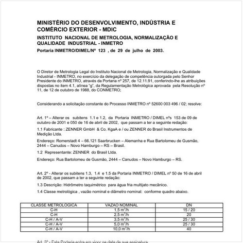Portaria DIMEL/INMETRO 123:2003 - Situação: Em vigor