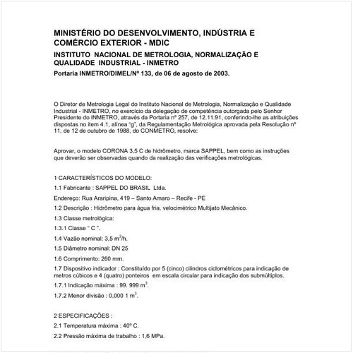 Portaria DIMEL/INMETRO 133:2003 - Situação: Revisto