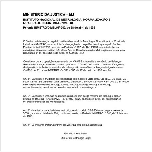 Portaria DIMEL/INMETRO 40:1992 - Situação: Em vigor
