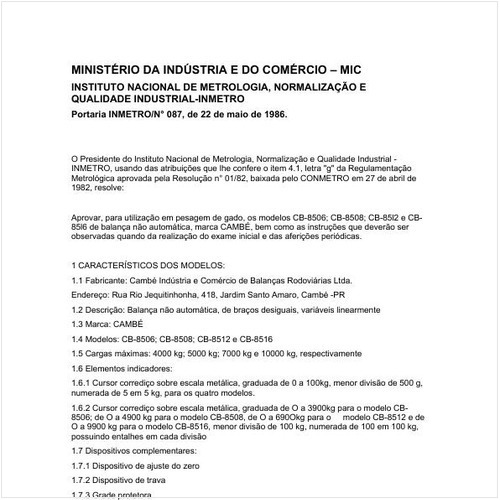 Portaria INMETRO/MIC 87:1986 - Situação: Revisto