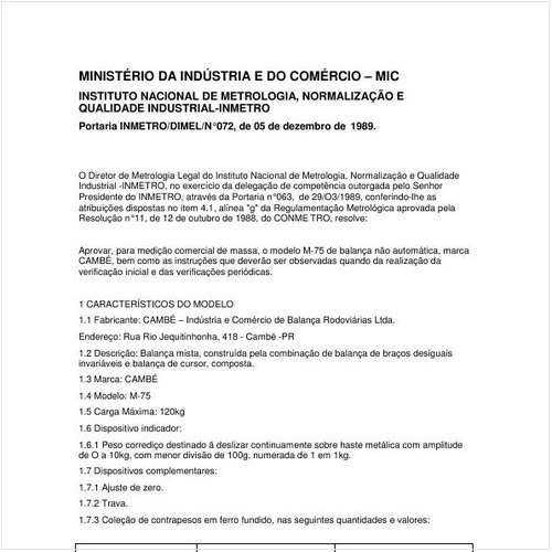 Portaria DIMEL/INMETRO 72:1989 - Situação: Em vigor