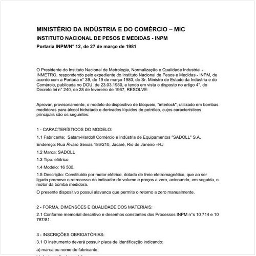Portaria INMETRO/MIC 12:1981 - Situação: Em vigor