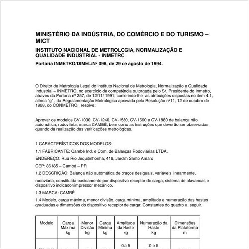 Portaria DIMEL/INMETRO 98:1994 - Situação: Em vigor