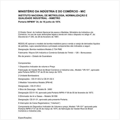 Portaria INPM/MIC 34:1974 - Situação: Em vigor