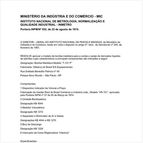 Portaria INPM/MIC 52:1974 - Situação: Em vigor