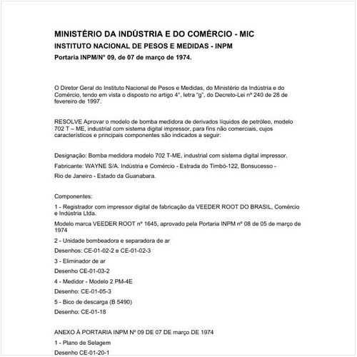 Portaria INPM/MIC 9:1974 - Situação: Em vigor