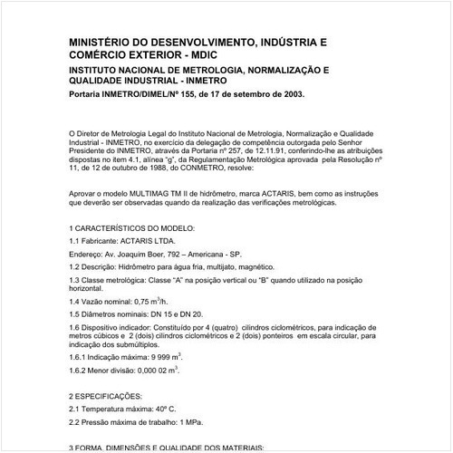 Portaria DIMEL/INMETRO 155:2003 - Situação: Revisto